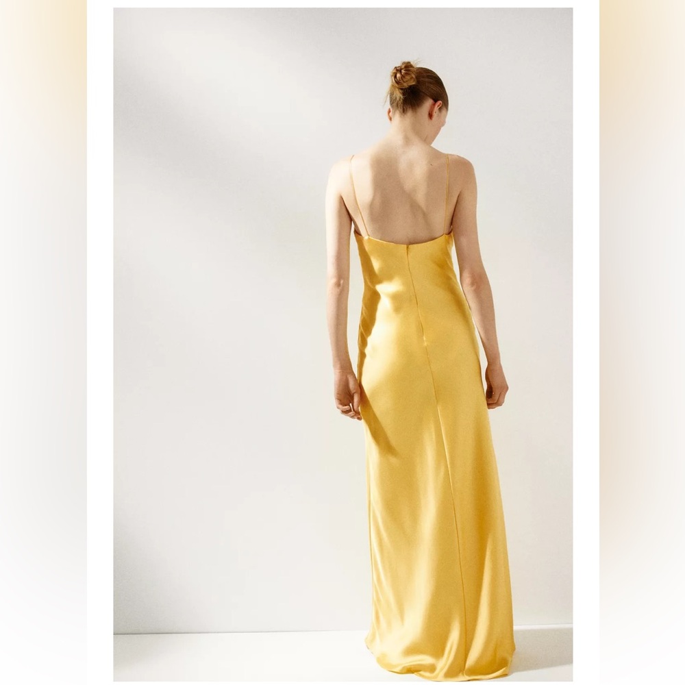 Zara Yellow Satin Slip Maxi Dress - Picture 2 of 10
